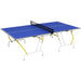 9ft blue professional table tennis table with net and white and yellow metal legs
