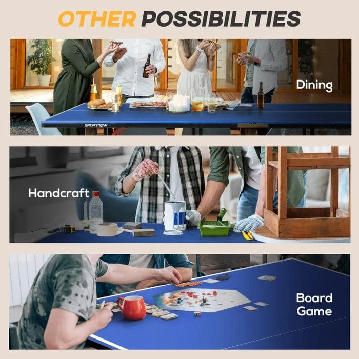 Blue table tennis table used for dining, handcraft, and board games, indoors, SPORTNOW brand
