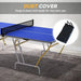 Blue 9ft professional table tennis table with net, dust cover accessory shown