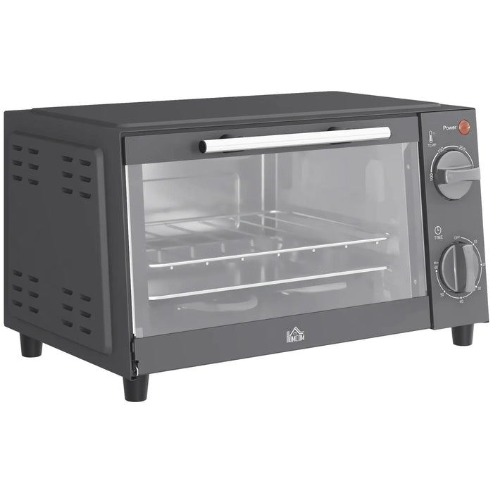 Black toaster oven with glass door on a white background