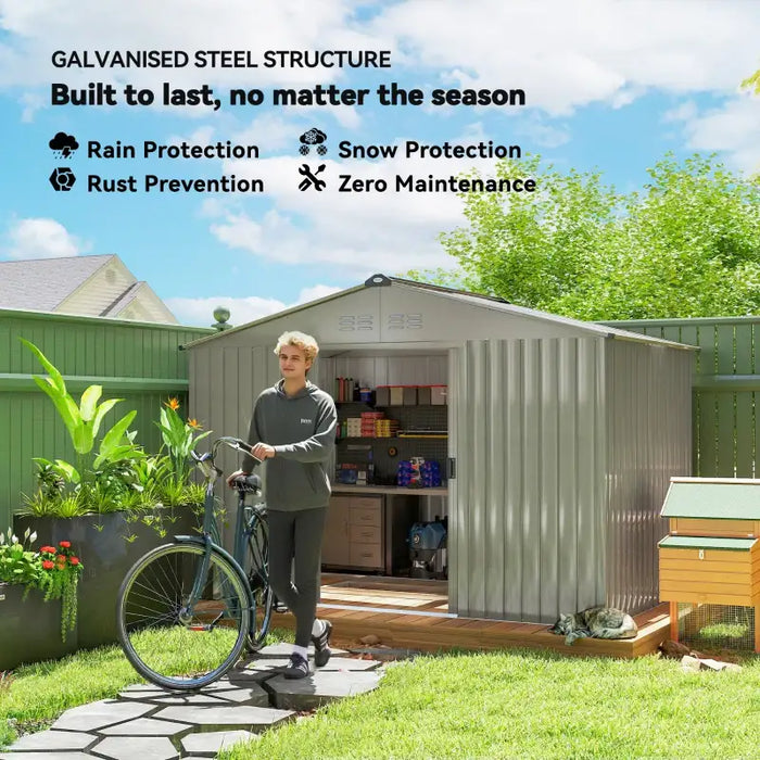9x6ft Metal Garden Storage Shed – Galvanised Steel | Foundation Kit Included OUTSUNNY - Little and Giant Explorers Outsunny