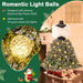Christmas tree skirt shaped like a decorated tree with warm white LED light balls and fur shawl on mannequin