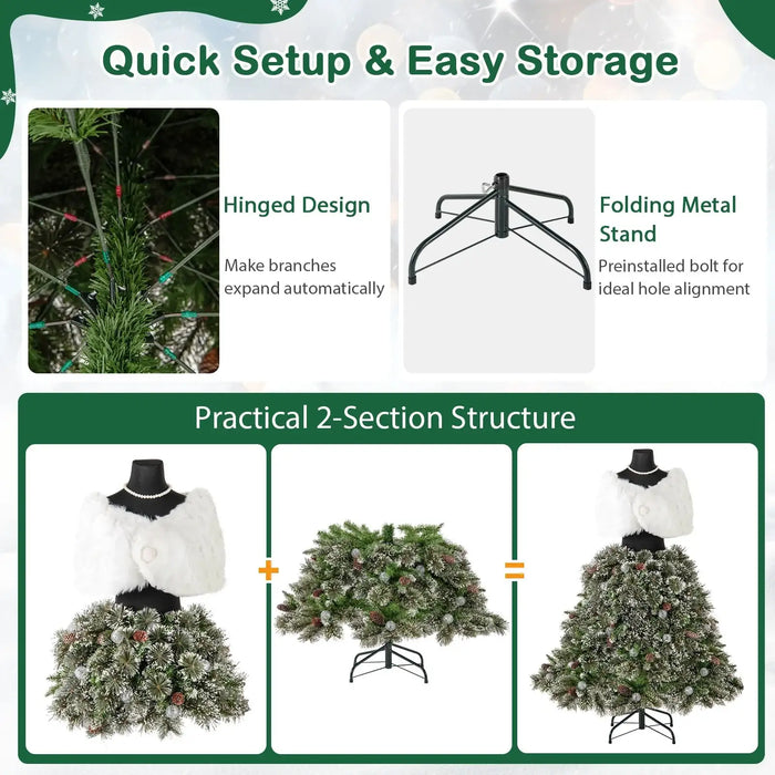 Artificial Christmas tree with 465 branch tips, hinged design, folding metal stand, and practical 2-section structure