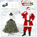 150cm artificial Christmas tree skirt with snowy pine branches and ornaments next to 180cm Santa Claus figure