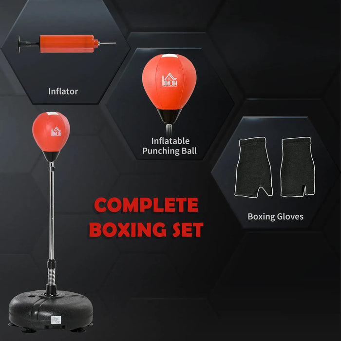 Complete boxing set with inflatable punching ball, inflator pump, and black boxing gloves