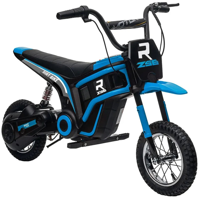 Kids Electric Dirt Bike with Twist Grip Throttle, Music, Horn and 12" Pneumatic Tyres 24V in Blue