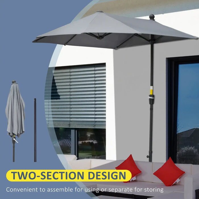 Two-section outdoor umbrella with a two-section design feature highlighted.