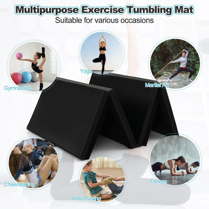 Folding Gymnastics Mat – Black | 4-Fold Exercise Mat with High-Density EPE Foam COSTWAY