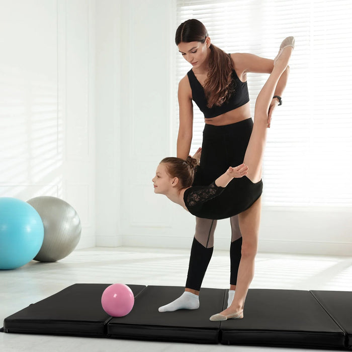 Folding Gymnastics Mat – Black | 4-Fold Exercise Mat with High-Density EPE Foam COSTWAY