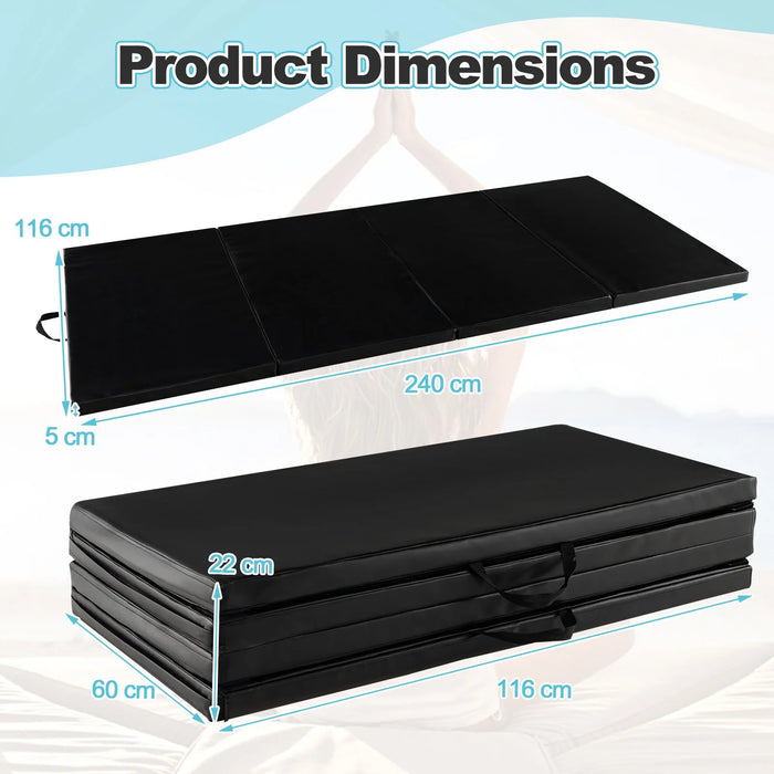 Folding Gymnastics Mat – Black | 4-Fold Exercise Mat with High-Density EPE Foam COSTWAY