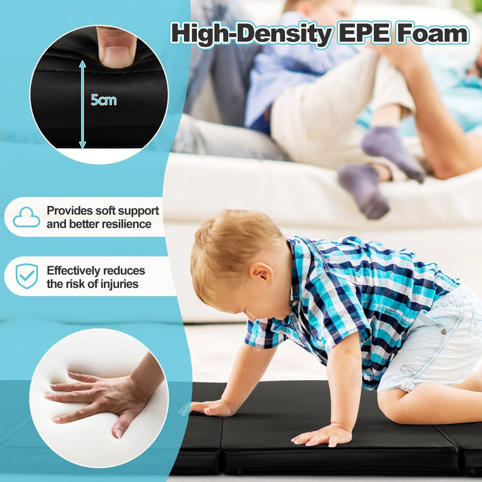 Folding Gymnastics Mat – Black | 4-Fold Exercise Mat with High-Density EPE Foam COSTWAY