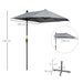 Gray outdoor umbrella with measurements on a white background