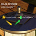 Close-up of solar-powered lamp top showing solar panel with charging and usage time icons