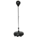 Freestanding black punching bag with adjustable metal pole and weighted base for boxing training