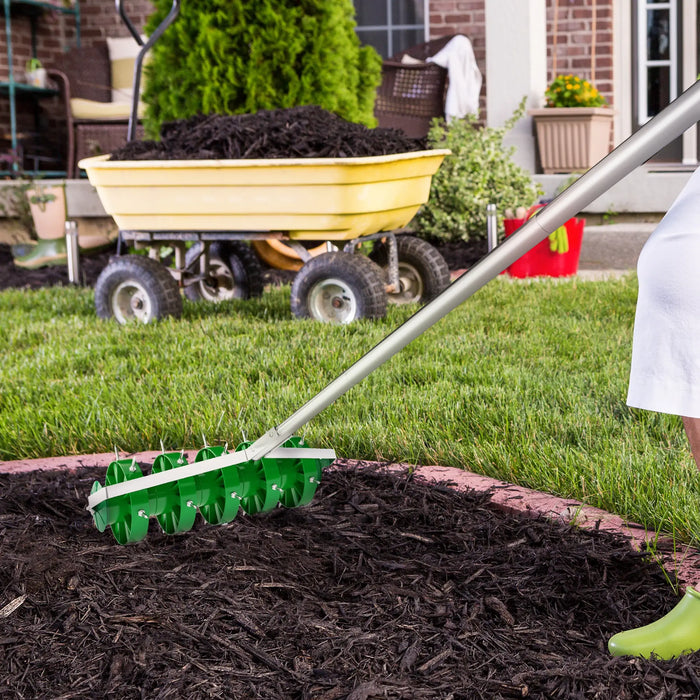 Rolling Lawn Aerator with 3 Piece Detachable Handle and T-bar Grip