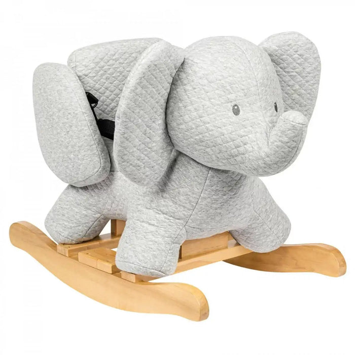 Gray elephant rocking toy on a white background