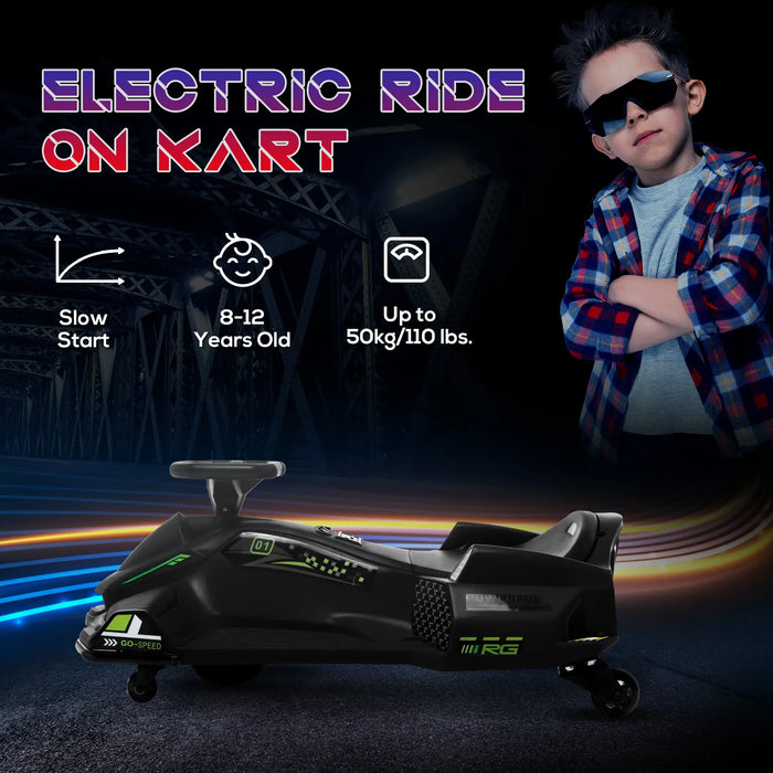 12V Electric Drift Go-Kart for Kids – Black | Ride-On with Drift Function and Music HOMCOM