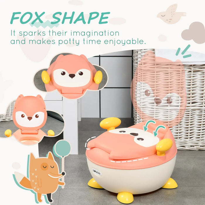 Children's potty chair with fox design on a neutral background