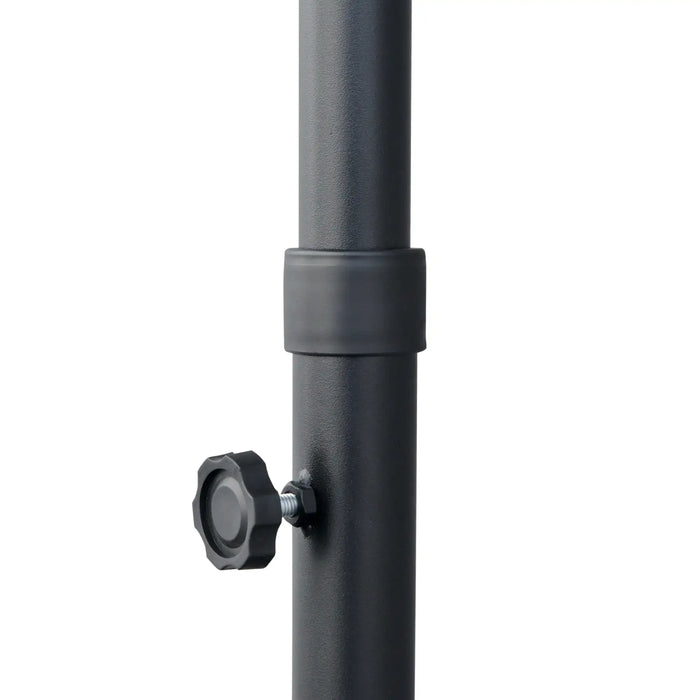 Black metal pole with adjustable knob on a white background