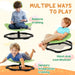 Children using a green balance chair with text indicating multiple ways to play.