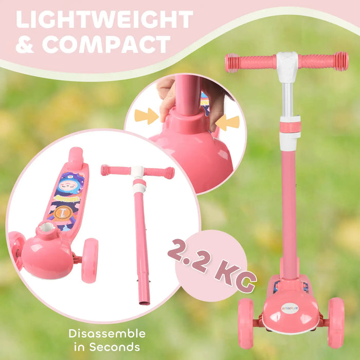 Lightweight and compact pink children's scooter, disassembles in seconds, weighing 2.2 kg