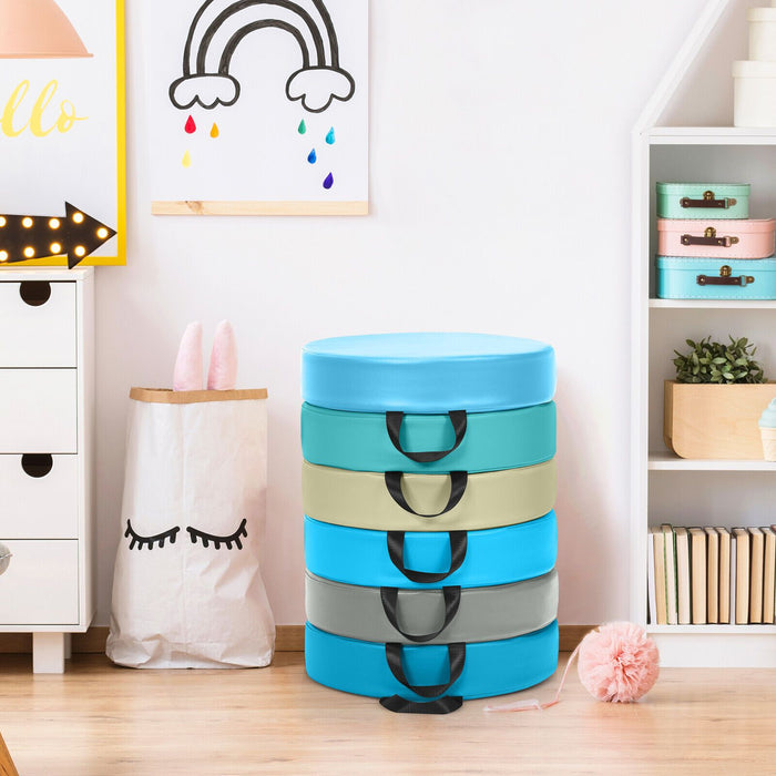 6-Piece Foam Floor Seat Cushions | Round Kids Cushion Set with Waterproof Cover COSTWAY