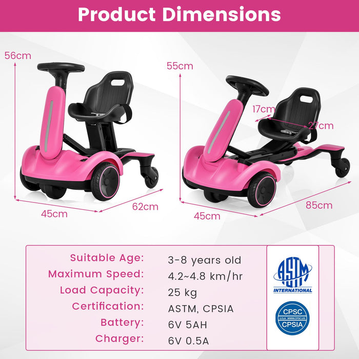 6V Kids Electric Drift Car – Pink | 360° Spin - Adjustable Seat COSTWAY