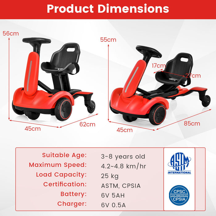 6V Kids Electric Drift Car – Red | 360° Spin - Adjustable Seat COSTWAY