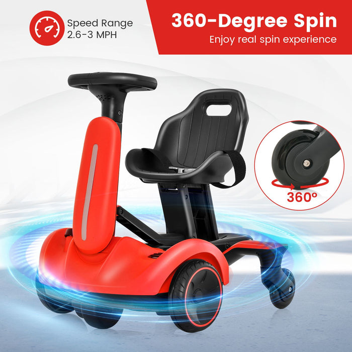 6V Kids Electric Drift Car – Red | 360° Spin - Adjustable Seat COSTWAY
