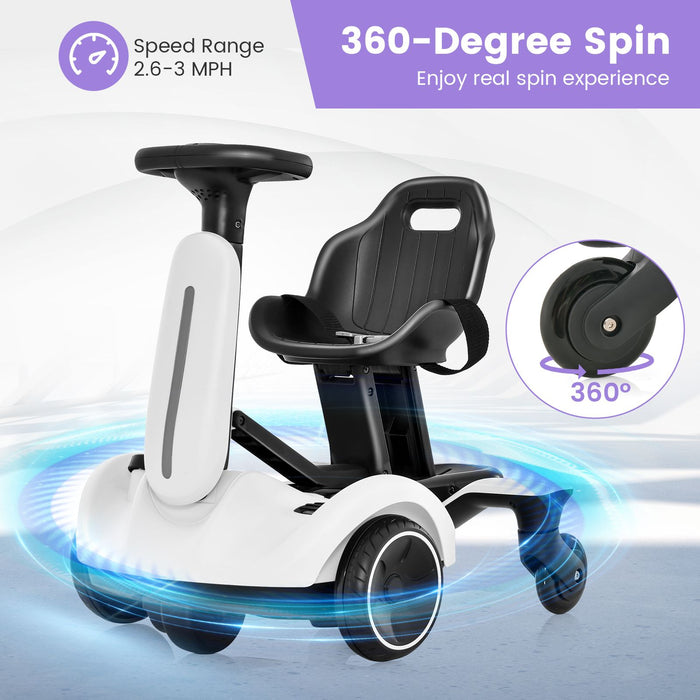 6V Kids Electric Drift Car – White | 360° Spin - Adjustable Seat COSTWAY