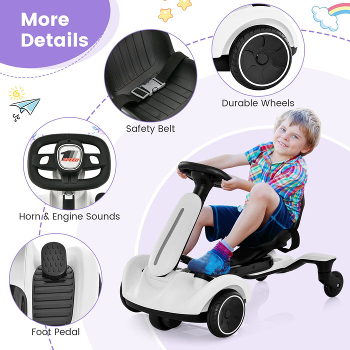 6V Kids Electric Drift Car – White | 360° Spin - Adjustable Seat COSTWAY
