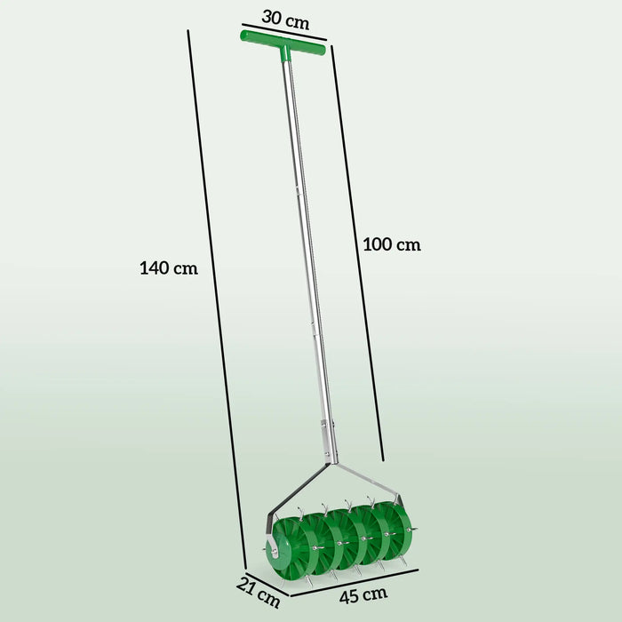 Rolling Lawn Aerator with 3 Piece Detachable Handle and T-bar Grip