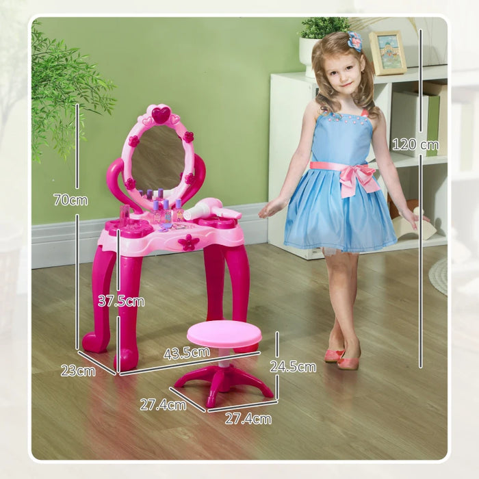 Kids Dressing Table with Mirror and Stool, Light, Music and 15 Accessories