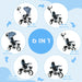 6-in-1 children's tricycle with age recommendations on a light blue background
