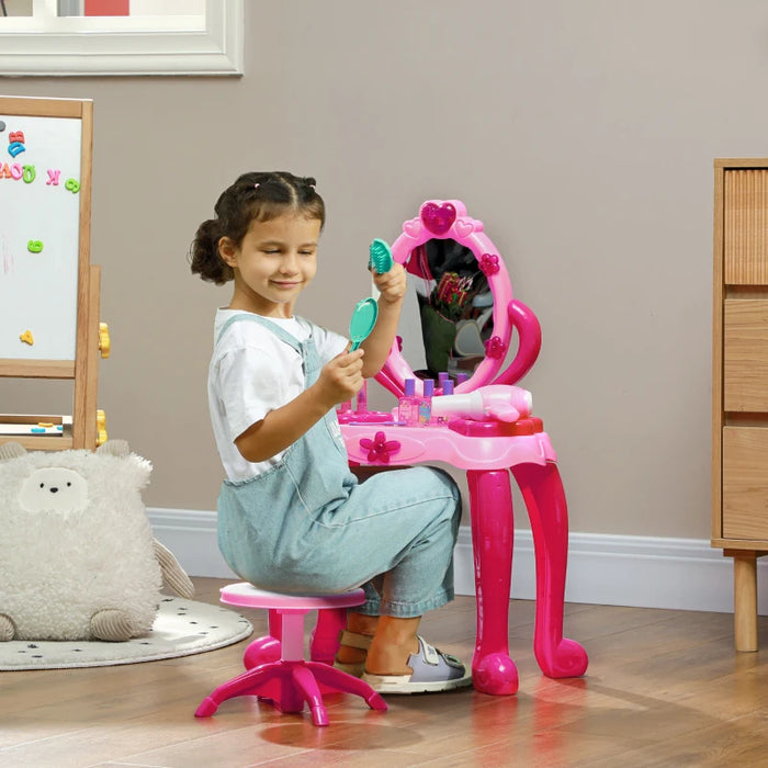 Kids Dressing Table with Mirror and Stool, Light, Music and 15 Accessories