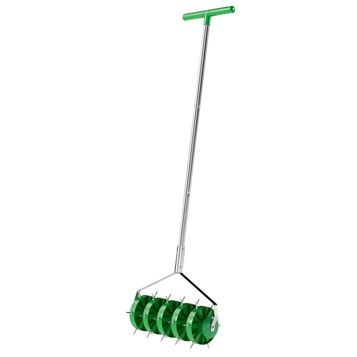 Rolling Lawn Aerator with 3 Piece Detachable Handle and T-bar Grip