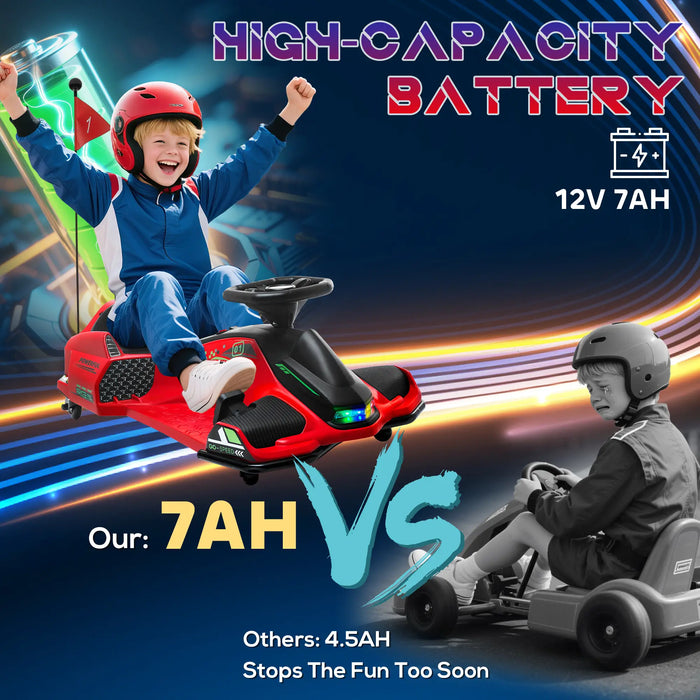 12V Electric Drift Go-Kart for Kids – Red | Ride-On with Drift Function and Music HOMCOM