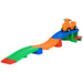 Colorful toy track with a small car on a white background