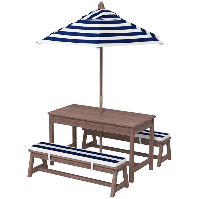Kids Picnic Table with Umbrella | Wooden Garden Table and Bench Set for Children AIYAPLAY