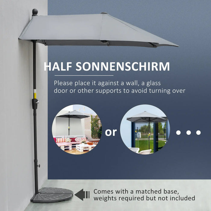 Outdoor umbrella with installation instructions on a gray background