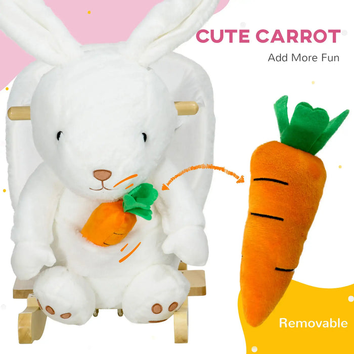 White plush rabbit with a detachable carrot toy on a pink background