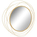 Round mirror with gold circular frame on a white background