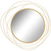 Round mirror with gold circular frame on a white background