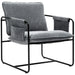 Gray armchair with black metal frame on a white background