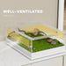 Well-ventilated terrarium with side vents and grassy interior.