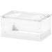 Clear acrylic display box with white base and ventilation holes, transparent storage case