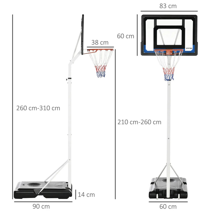 Adjustable Basketball Hoop and Basketball Stand in White | 2.1 - 2.6m - Little and Giant Explorers SPORTNOW