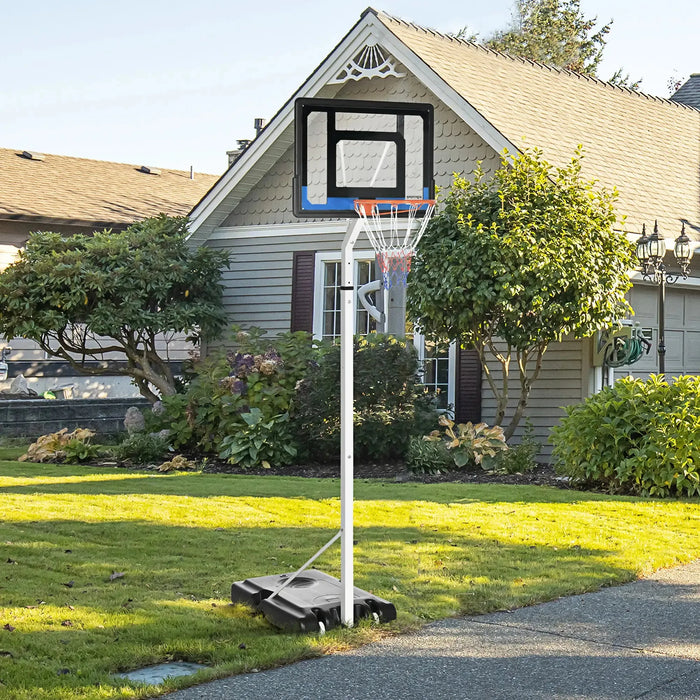 Adjustable Basketball Hoop and Basketball Stand in White | 2.1 - 2.6m - Little and Giant Explorers SPORTNOW