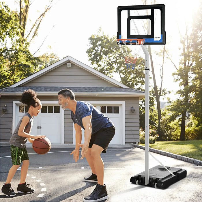 Adjustable Basketball Hoop and Basketball Stand in White | 2.1 - 2.6m - Little and Giant Explorers SPORTNOW