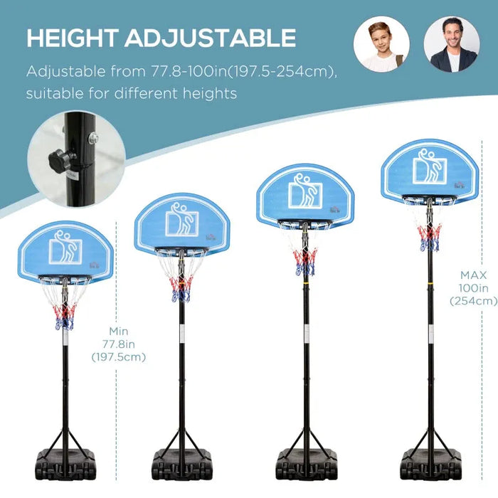 Adjustable Basketball Hoop and Stand with Wheels | 160 - 210cm - Little and Giant Explorers HOMCOM